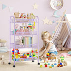 TOOLF 4-Tier Rolling Cart, Metal Utility Cart with 3 Hooks, Easy Assemble Mobile Storage Trolley On Wheels, Metal Shelving Units Kitchen Bathroom Laundry Room