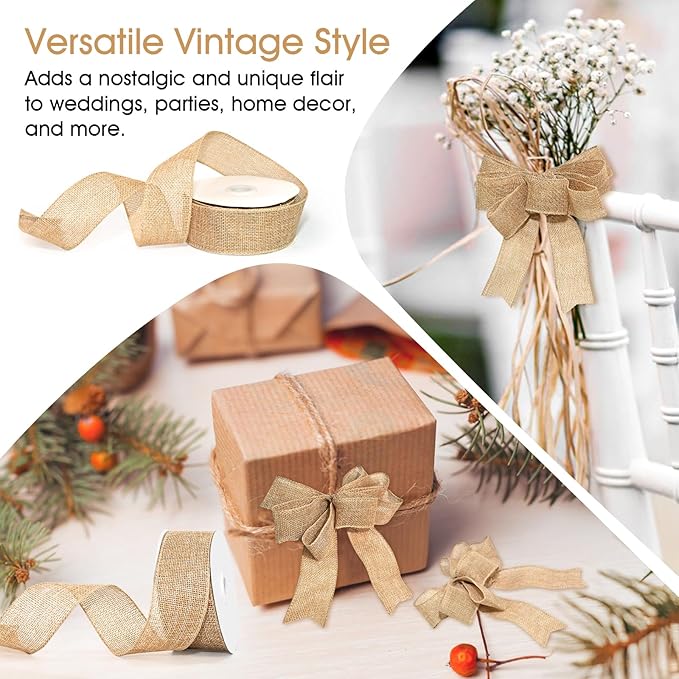 Wired Edge Decorative Ribbon DIY Craft Ribbon for Holiday Garlands Gift Wrapping and Home Decor (Natural Khaki Color, 1.5 inches)