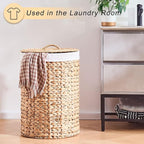 Round Water Hyacinth Laundry Hamper with Lid Handwoven Wicker Basket with Handles for Dirty Clothes, Storage, and Organization Ideal for Bedroom, Bathroom, and Laundry Room, No Assembly Required, 2Pcs
