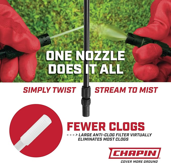 Chapin 22000 Pump Sprayer, 1 Gallon, Lawn and Garden, Hand Pressurized, Anti-Clog Filter, Adjustable Spray Nozzle, Spraying Plants, Watering, Weeds, Fertilizer and Pests, Translucent, Pack of 2