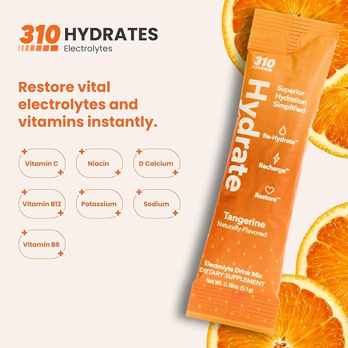 310 Nutrition Sugar Free Electrolytes Powder - Instant Hydration Packets Chris Eubank Jr. Edition - Caffeine-Free Rehydration Drink Mix w/Vitamin, Low Calorie & Keto Friendly - Tangerine 30 Singles