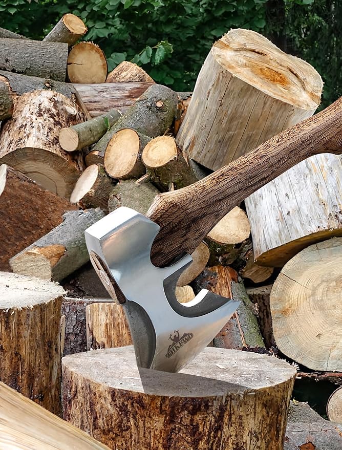 Camping Hatchet -Chopping Axe with Leather Sheath, 22.3" Forged Carbon Steel Wood Splitting Axe for Chopping Camping Survival