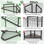 Garden Tool Organizer for Corner,Metal Yard Tool Organizer for Long-Handled Tools/Rakes/Brooms,Side Garden Pocket,Heavy Duty Steel Yard Tool Storage Rack for Garage,Shed, Outdoor