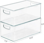 2 Pack Clear Freezer Organizer Bins Stackable Storage Bins with Side Handles for Kitchen Pantry Cabinet Organzation and Storage