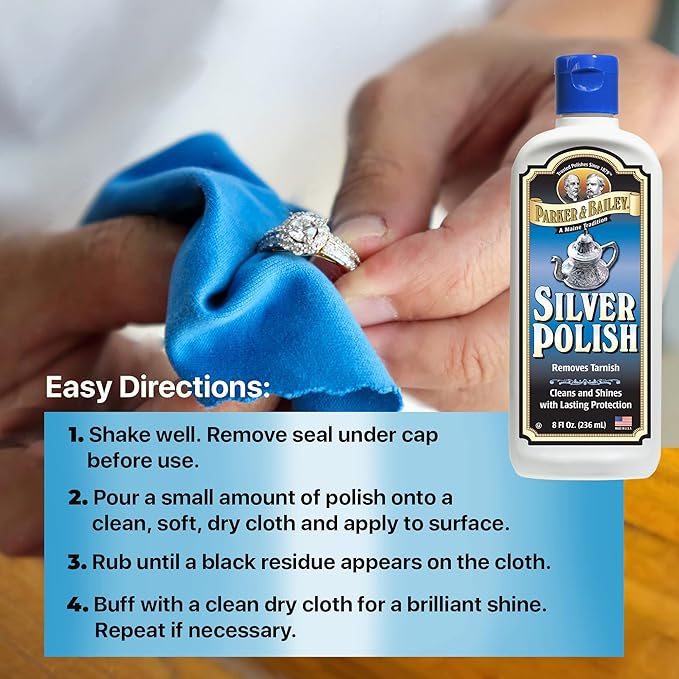 Parker & Bailey Silver Cleaner – Removes Tarnish and Restores Shine on Jewelry, Antiques, Utensils & Furniture, 8 oz Bottle