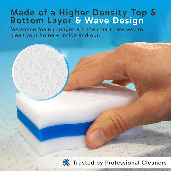 (25 Pack) Extra Durable Eraser Sponge – Extra Thick, Long Lasting Magic Melamine Cleaning Sponges in Bulk – Foam Pads for Walls, Kitchen, Bathroom, Floor & Baseboard Cleaner