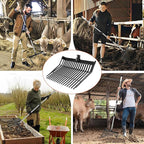 Manure Fork, Manure Fork Replacement Head – Heavy Plastic Horse Manure Fork with 69 Inch Spliced Extension Rod, Long Handle Fork for Hay, Compost, Barn, Horse Stable & Gardening（Black）