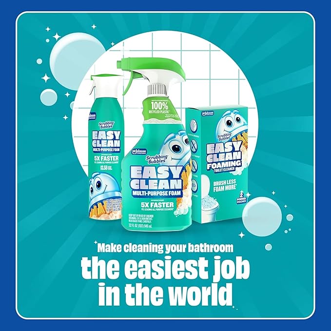Scrubbing Bubbles Easy Clean Foaming Multipurpose Bathroom Cleaner Spray, Bottle Made from 100% Recyled Plastic, 32 Ounce Spray (Pack of 2)