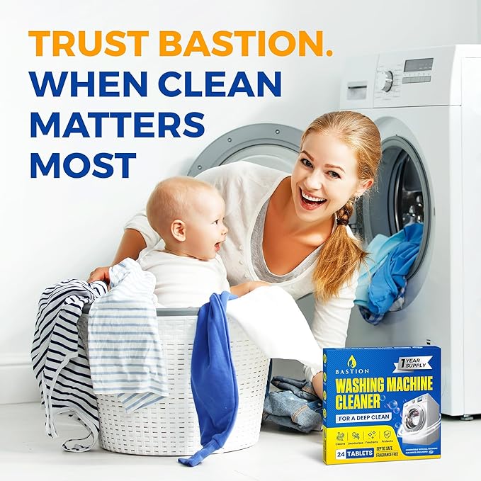 Bastion Washing Machine Cleaner Tablets (24 Ct) + Coffee Machine Descaler Tablets – Deep Cleaning Combo for Appliances – Removes Odors, Limescale & Residue