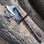 [Viking Cutlery] 27'' Viking Ragnar Axe with Free Odin Forged Knife – Gift Set | Authentic Ragnar Lothbrok Axe – Handcrafted Viking Axe for Camping with Leather Sheath | Ideal Gift for Men