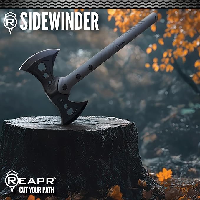 Reapr Sidewinder Tactical Double Axe – 16" Dual-Headed Survival Hatchet with 2Cr13 Stainless Steel Cast Head, Black Oxide Finish, Nylon-Reinforced Handle, Ballistic Sheath – Camping, Hunting, Outdoor