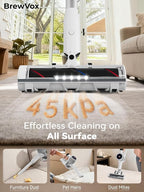 BrewVox Telescopic Cordless Stick Vacuum Cleaner for Home & Pet Hair, Smart Auto Detect, 2 Motorized Brushes, 6 Stage Filtration, 45kPa Powerful Suction, 550W Motor, 60 Min Runtime, Quick Rechargeable
