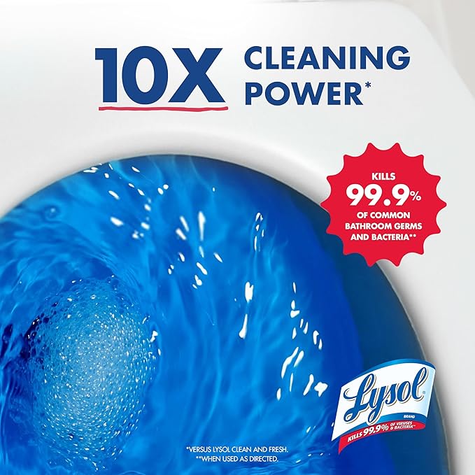 Lysol Toilet Bowl Cleaner, Max Strength Bathroom Cleaning Supplies, Toilet Bowl Cleaner Clinging Gel, Disinfecting and Deodorizing, Bleach Free, Atlantic Fresh + Forest Rain 24 oz (4 ct)