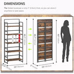 4NM No-Assembly 5 Tiers Folding Bookshelf Storage Shelves Vintage Bookcase Standing Racks Study Organizer Home Office (Rustic Brown Black)