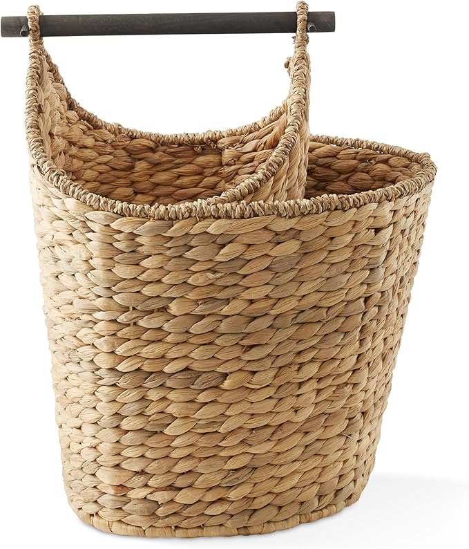 Casafield Toilet Paper Roll Storage Basket with Magazine Holder, Natural - Woven Water Hyacinth Wicker Bathroom Bin for Bath Tissue and Toiletries