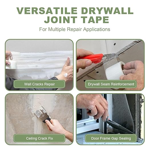 3 Pack Drywall Joint Tape, Fiberglass Mesh Self-Adhesive Tape for Drywall Repair, 2" x 100 FT Drywall Joint Tape for Sheetrock Crack and Seam Patch Repair