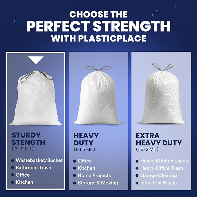Plasticplace 4 Gallon White Drawstring Trash Bags, 200 Count (Pack of 1) – 0.7 Mil Leak-Proof Garbage Liners for Small Trash Can, Bathroom, Kitchen, Office, and Car Use