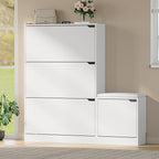 BORNOON Shoe Cabinet with Bench and 3 Flip Drawers, Slim Narrow Shoe Storage Cabinet, Freestanding Shoe Rack Organizer with Adjustable & Removable Shelves, Anti-Tip for Entryway, Hallway, Foyer