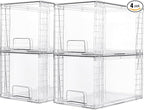 Vtopmart 4 Pack Large Stackable Storage Drawers,Easily Assemble Acrylic Bathroom Closet Undersink Organizers and Storage,Plastic Bins for Kitchen Cabinets,Pantry,Makeup,Medicine Organization