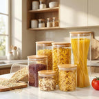 HomArtist Square Glass Jars with Bamboo Lids 53 FL OZ [Set of 4], Glass Canisters with Airtight Lid, Glass Food Storage Containers for Pasta, Cereal, Coffee, Flour, Sugar, Best for Kitchen & Pantry