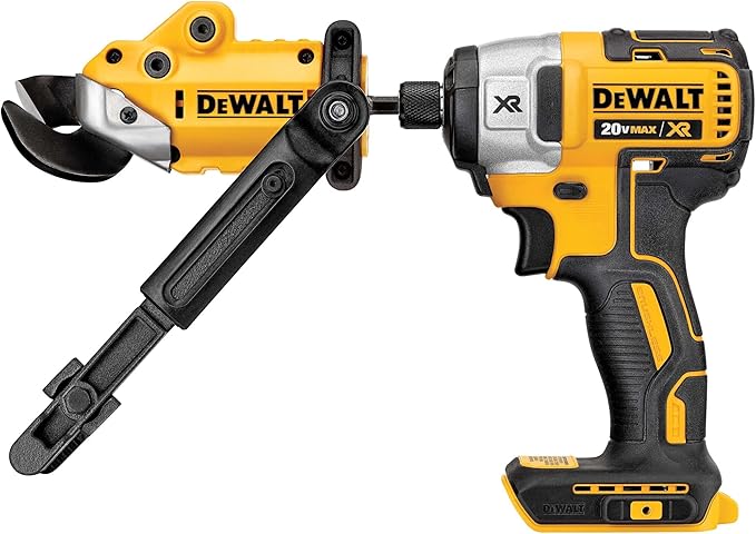 DEWALT Metal Shear/Cutter Drill Attachment, Impact Ready, 360 Degree Pivoting Head, Cuts 18GA Material (DWASHRIR)(Yellow, Black)