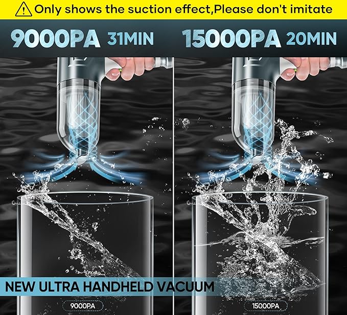 Car Vacuum Cleaner Portable Cordless 15000PA Brushless Motor|Handheld Vacuum Rechargeable 5200mAh Mini Car Vacuum with Super Endurance for Home and Desktop,SW101GREY