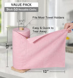 UPSTAR Microfiber Cleaning Cloth, Reusable Paper Towels Rolls, Dish Rags for Washing Dishes, Kitchen, Bathroom, Car, 12x12 inch, 50 Packs/Roll, Pink