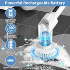 Electric Spin Scrubber - Cordless Cleaning Brush with Digital Display, 2 Speeds, 8 Brush Heads, IPX7 Waterproof, Adjustable Long Handle for Bathroom, Tub, Tile, Shower, and Car（Grey）