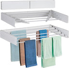 FOCHIER F Laundry Drying Rack Wall Mounted Clothes Drying Rack Foldable with 5 Aluminum Rods and Drilling Template Long Screwdriver Bit 60 lbs Capacity (White, 40")