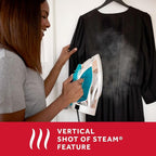 Sunbeam Turbo Steam Iron, 1400 Watt, Nonstick Ceramic Soleplate, Horizontal or Vertical Shot of Steam, Quick Heating, 3-Way Auto-Off, White and Chrome (Chrome/Teal)