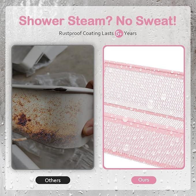 TOOLF 4 Tier Rolling Utility Cart - Durable Metal Design Pink Utility Cart, Storage Trolley on Wheels with 3 Hooks, Perfect for Kitchen, Bathroom & Laundry Room Organization