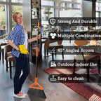 4 PCS Outdoor Indoor Broom, Brooms for Sweeeping Indoor, Heavy-Duty Kitchen Broom with Long Pole, Angle Broom Orange for Garages Restaurant Courtyard Office Slidewalk Lobby Sweep Dust