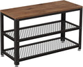 VASAGLE, 3-Tier Shoe Rack, Shelf Storage Bench with Metal Mesh Shelves and Seat, Free Standing Shoe Organizer for Entryway, 11.8 x 28.7 x 17.7 Inches, Hazelnut Brown and Black ULBS073B03