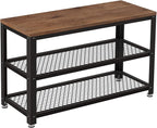 VASAGLE, 3-Tier Shoe Rack, Shelf Storage Bench with Metal Mesh Shelves and Seat, Free Standing Shoe Organizer for Entryway, 11.8 x 28.7 x 17.7 Inches, Hazelnut Brown and Black ULBS073B03