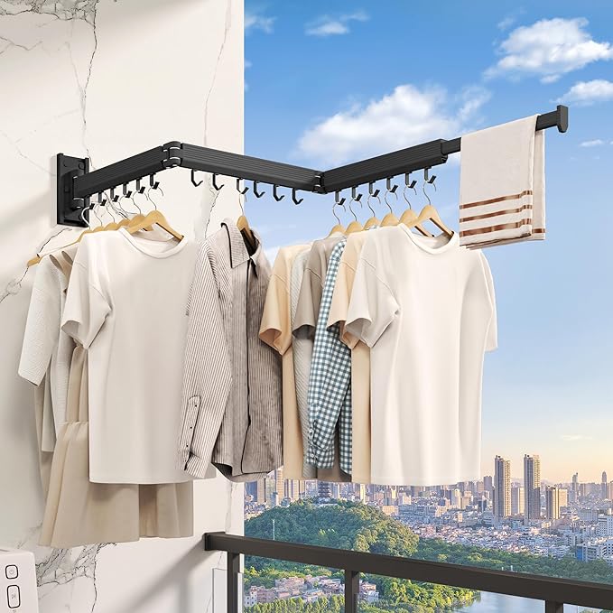 Wall Mounted Clothes Drying Rack, Collapsible Laundry Drying Rack, Retractable Foldable Drying Rack Clothing for Hanging Clothes