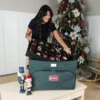 TreeKeeper Stack & Lock™ Green Christmas Ornament Storage Box Holds 72 Ornaments up to 4" Diameter, 3 Removable Trays with Separators, Top Pocket