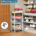 4-Tier Small Kitchen Storage Cart on Wheels with Pull-Out Drawers, Rolling Pantry and Snack Organizer Cart with Wood Top, Kitchen Floor Fruit Basket Stand for Fruit Potato Onion Veggie Snack