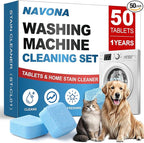 Navona 50 Pack Washing Machine Cleaner Tablets, Deep Cleaning Descaler for Front & Top Load HE Washers, Residue, Grime, and Odors Remover, Pet Owner Friendly