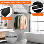 FOCHIER F Laundry Drying Rack Wall Mounted Clothes Drying Rack Collapsible with 5 Aluminum Rods and Drilling Template Long Screwdriver Bit 60 lbs Capacity (Black, 23.6“)