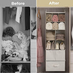 GRANNY SAYS Hanging Closet Organizer with Drawers, 6 Shelf Dividers Closet Hanging Organizer, Portable Foldable Hanging Shelves for Closet, Dorm Room, Bedroom, Kids Room, Beige