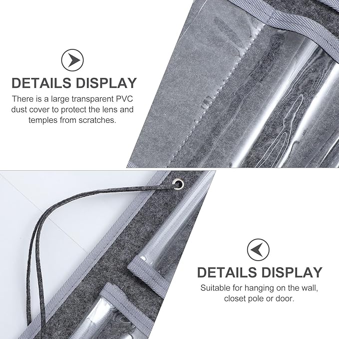 Hanging Glasses Storage Pouch Wall-Mounted Eyewear Organizer Felt Dustproof Sunglasses Bag Medium Gray for Home Bedroom Storage