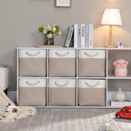 Mangata Canvas Storage Boxes, 13 Inch Cube Storage Bins Set of 6, Fabric Baskets with Cotton Rope Handle for Organizing Clothes Nursery Home (Khaki/White)