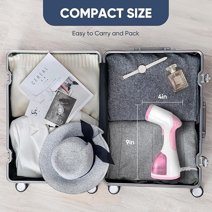 Steamer for Clothes, Kolohoso 1500W Fast Heat Up Handheld Garment Steamer, Portable Travel Clothing Fabric Steamer with Upgraded Nozzle and 260ml Water Tank (PINK)