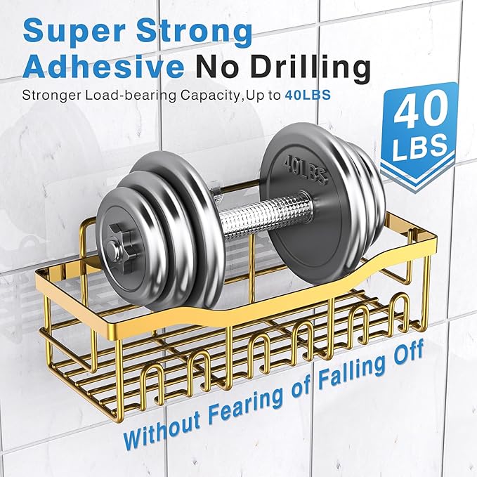 5-Pack Rustproof Stainless Steel Shower Caddy – No Drill Adhesive Bathroom Organizer with Large Capacity, Spacious Shower Shelves for Inside Shower, Kitchen & Home Decor Storage-XL Size