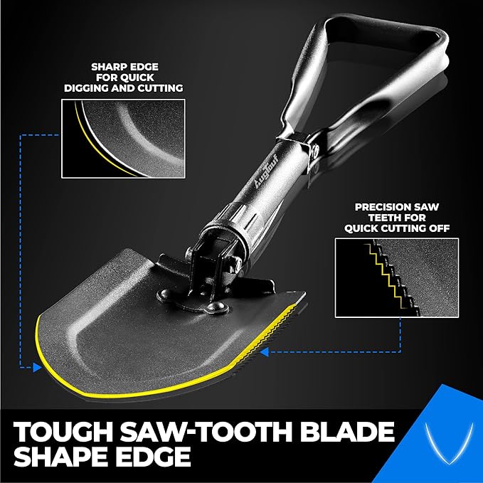 22.8'' Military Folding Camping Shovel, Offroad Survival High Carbon Steel Shovel (Black) AugTouf by toolant