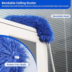 Microfiber Duster for High Ceiling Fan Blades, Cobweb with Extension Pole Adjusts 15-82 Inch, Reusable Cleaning Duster Kit with 3 Duster Heads for Wall Blinds Door Furniture Bookshelves (Blue)
