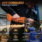 Cordless Angle Grinder Power Tools, Compatible with Dewalt 20V Max Battery Grinder Tool, Brushless Motor with LED, 3 Variable Speed, 4-1/2" Cutting Whee, Flap Disc Grinding (No Battery), Orange