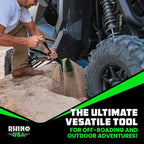 RHINO USA Folding Survival Shovel w/Pick - Heavy Duty Carbon Steel Military Style Entrenching Tool for Off Road, Camping, Gardening, Beach, Digging Dirt, Sand, Mud & Snow - Green