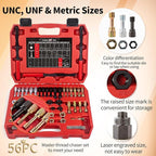 56Pcs Thread Chaser Repair Kit, Rethread Repair Tool, UNC UNF & MetricThread Restorer Set with Thread Pitch Gauge