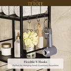 TETOTE 4-Tier Towel Rack for Bathroom M-Shaped Detachable Dividers & Hooks, Free Standing Towel Holder Bathroom Towel Storage Organizer for Pool, Kitchen, Laundry, Black